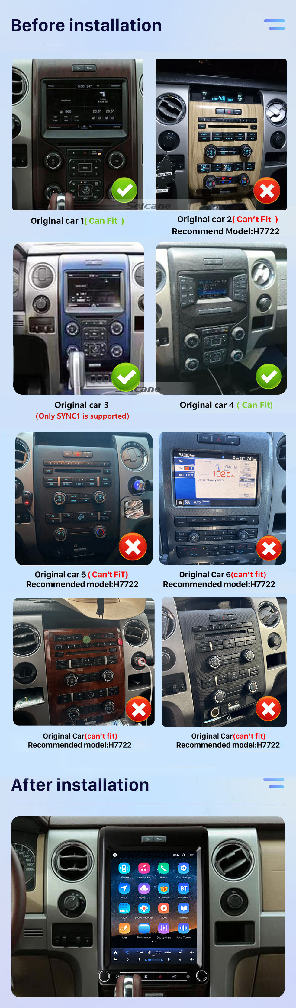 Seicane 12,1-Zoll-HD-Touchscreen für 2009–2013 Ford F150 Mustang, Radio-Autoradio mit RDS DSP, Bluetooth-Unterstützung, GPS-Navigation, 360°-Kamera