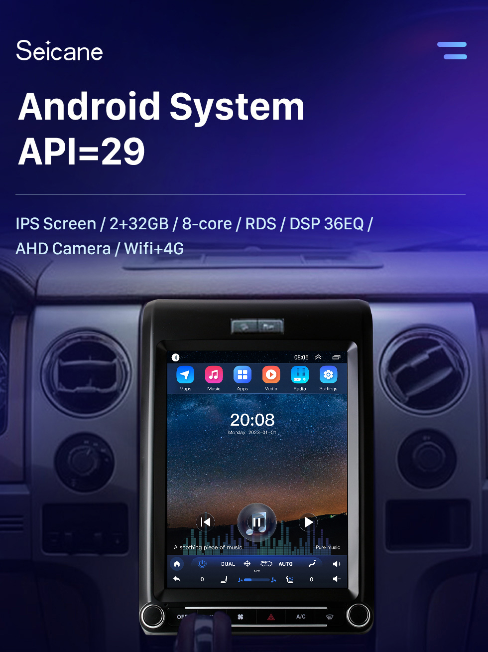 Seicane Carplay OEM 12,1 polegadas Android 10.0 para 2009 2010 2011-2013 Ford F150 Radio Android Sistema de navegação GPS automático com HD Touchscreen Bluetooth suporte OBD2 DVR