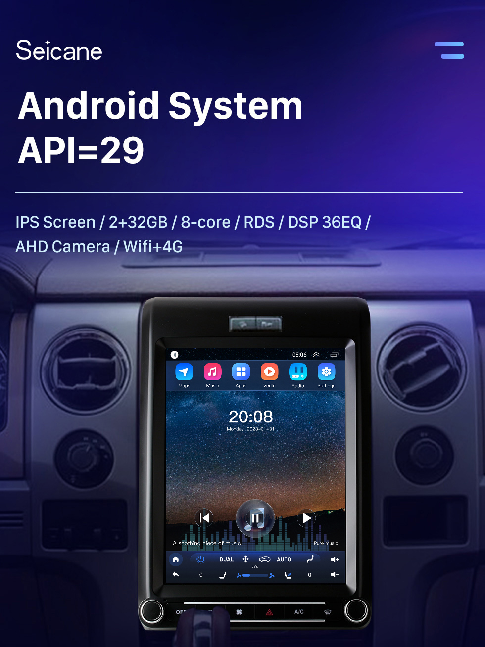 Seicane Carplay OEM 12,1-дюймовый Android 10.0 для 2009 2010 2011-2013 Ford F150 Radio Android Auto GPS-навигационная система с сенсорным экраном HD Поддержка Bluetooth OBD2 DVR