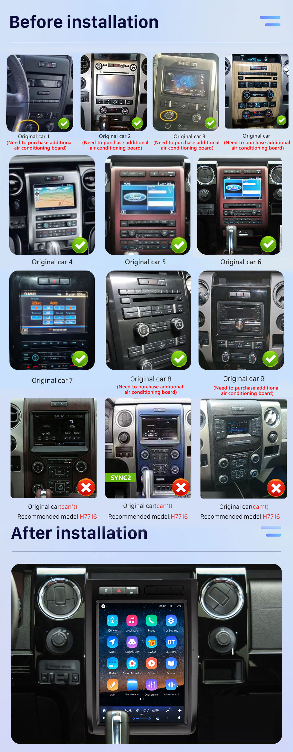 Seicane Stéréo de voiture Android 10.0 de 12,1&amp;quot; pour Ford Mustang F150 2008-2012 Carplay intégré DSP Prise en charge Bluetooth Radios FM/AM Caméra de voiture externe Commande au volant