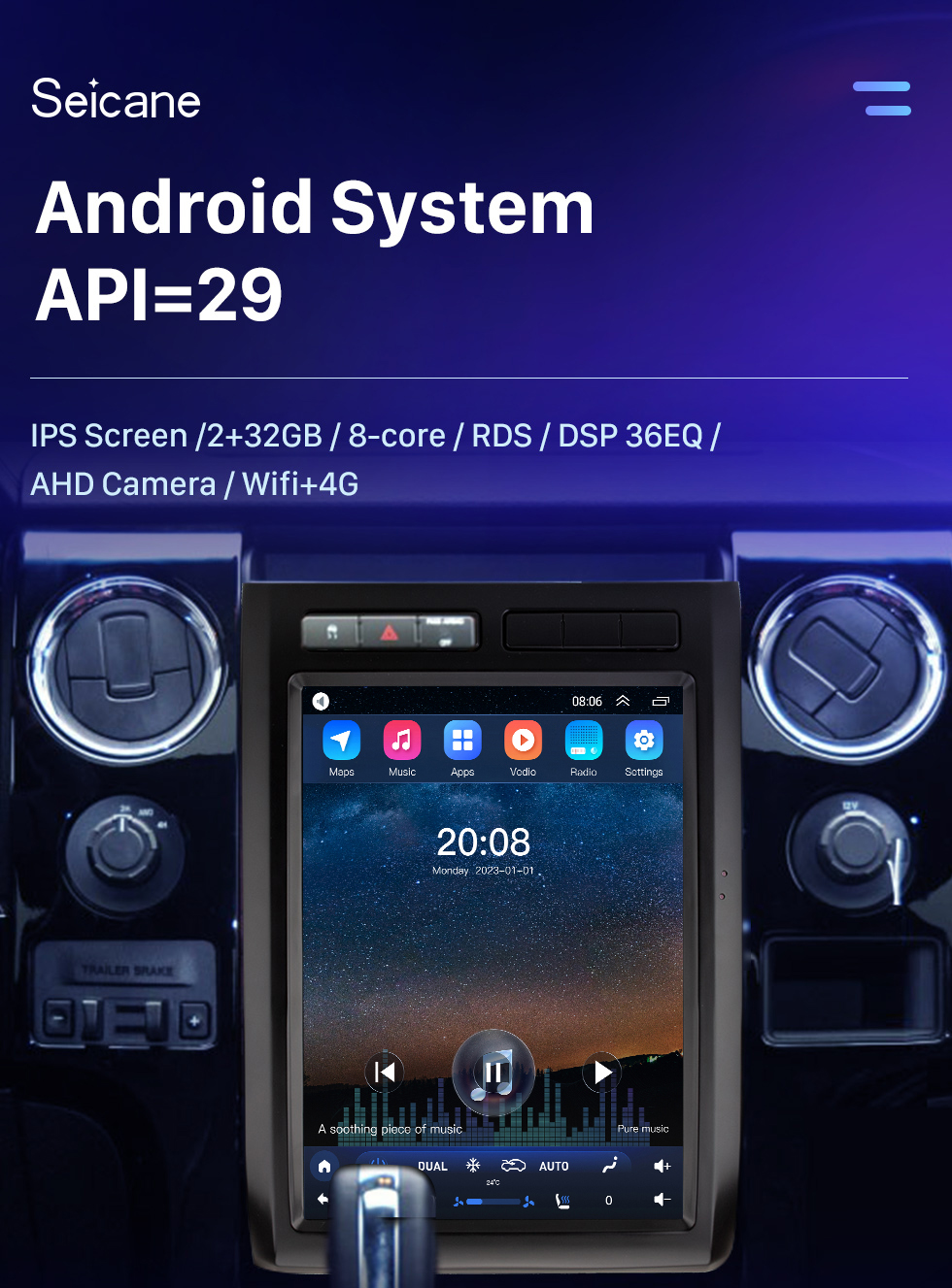 Seicane Estéreo para automóvil Android 10.0 de 12.1 &amp;quot;para Ford Mustang F150 2008-2012 Carplay incorporado DSP Soporte Bluetooth Radios FM / AM Cámara externa para automóvil Control del volante