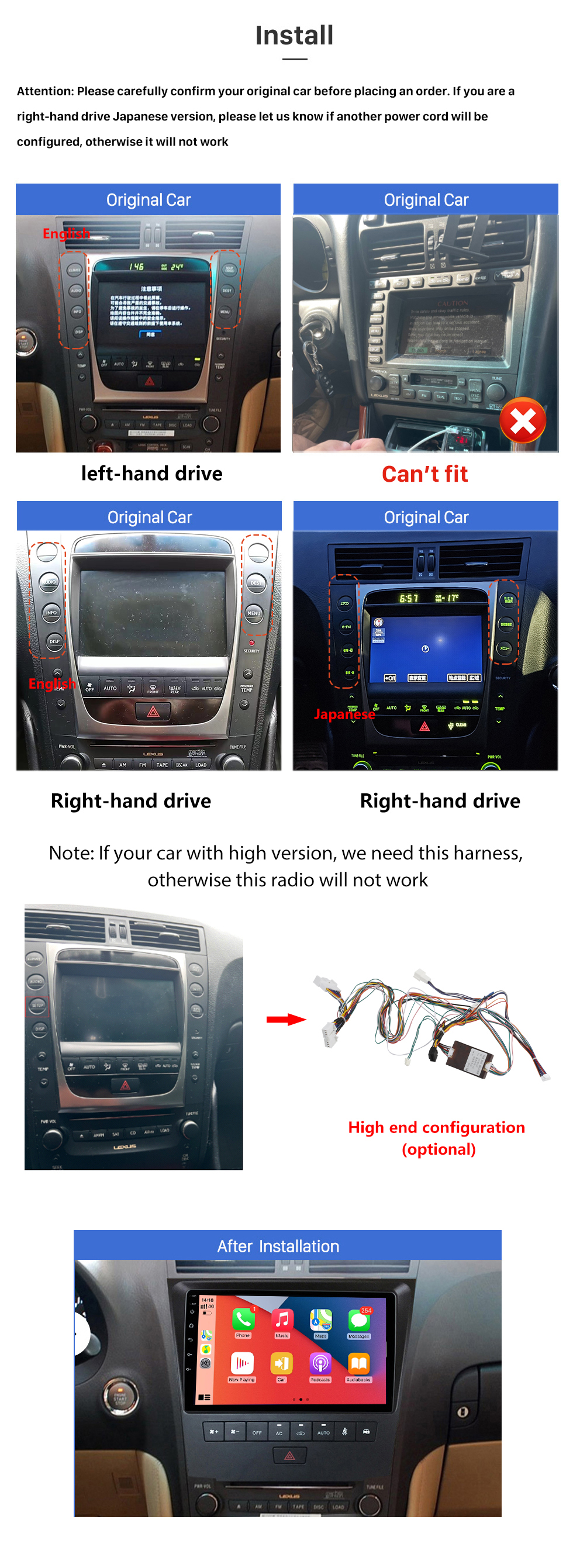 Seicane Android 13.0 de 9 polegadas para 2004-2011 Lexus GS GS300 350 400 430 460 sistema de navegação GPS estéreo com suporte Bluetooth Carplay câmera retrovisor