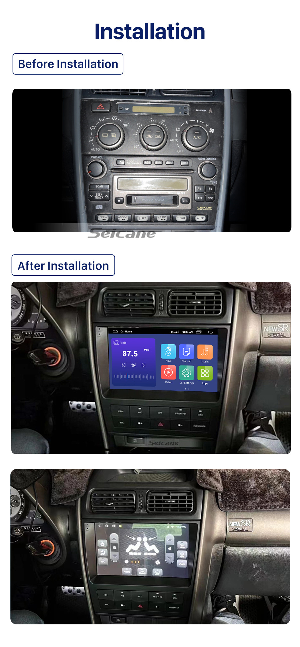 Seicane Android 12.0 Touchscreen für 1999–2005 Lexus IS300 IS200 XE10 1998–2005 Toyota Altezza XE10 Radio Stereo mit Carplay DSP RDS-Unterstützung Lenkradsteuerung