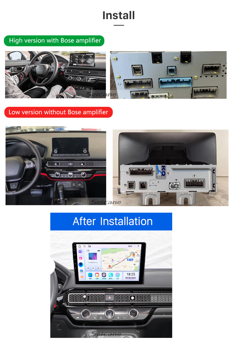 Seicane 10,1 pulgadas Android 12,0 para 2022 HONDA CIVIC sistema de navegación GPS estéreo con pantalla táctil Bluetooth compatible con cámara de visión trasera