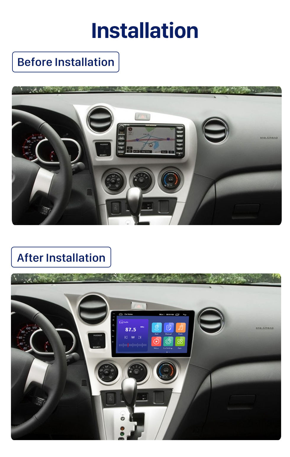 Seicane 9-Zoll Android 10.0 HD Touchscreen für 2009–2014 Toyota Matrix LHD mit integrierter Carplay DSP-Unterstützung Lenkradsteuerung AHD-Kamera WIFI 4G