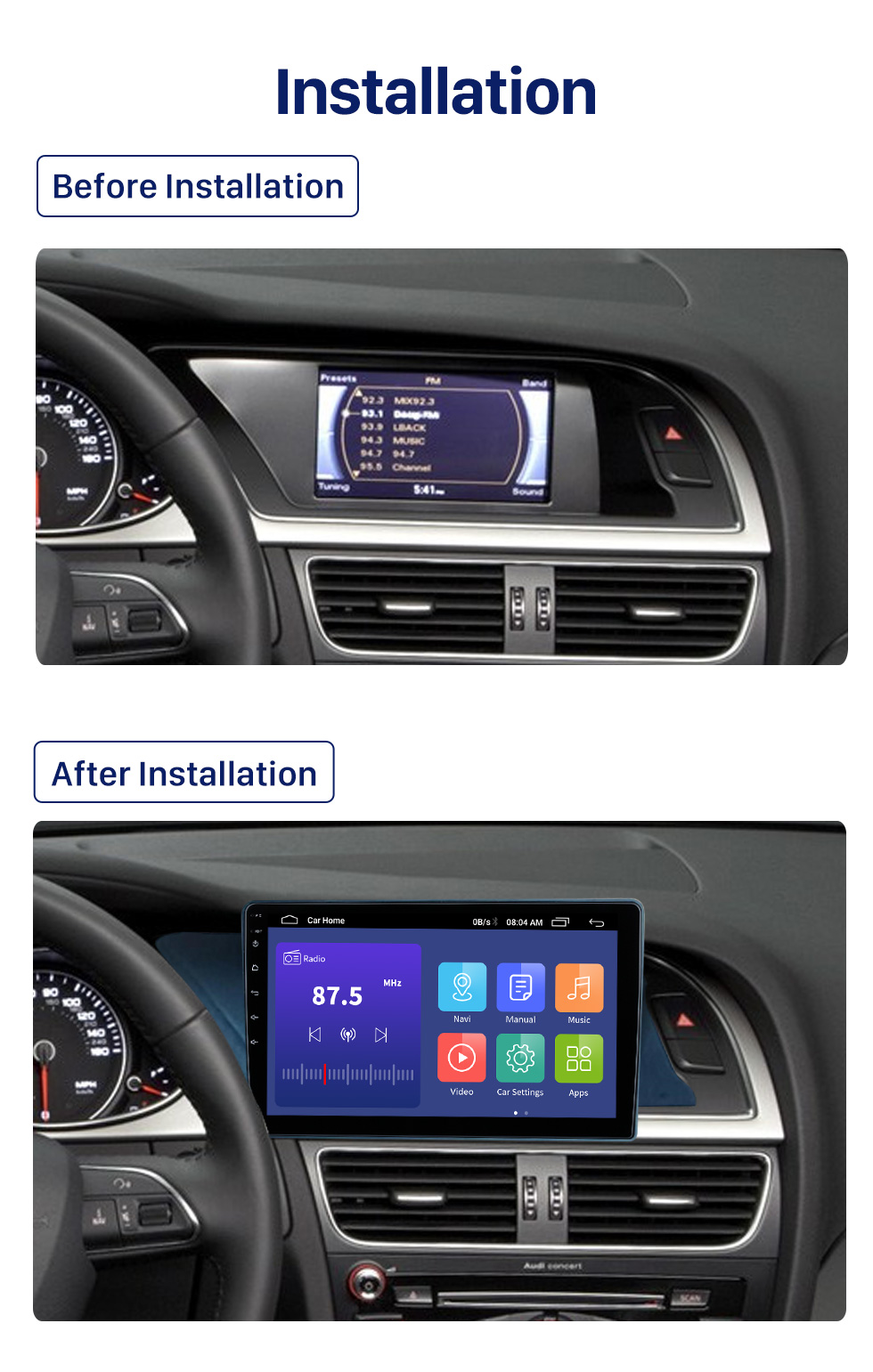 Seicane Tela sensível ao toque Android 10.0 HD de 10,1 polegadas para 2010 AUDI A4 LHD com suporte Carplay DSP integrado Controle de volante AHD câmera WIFI 4G