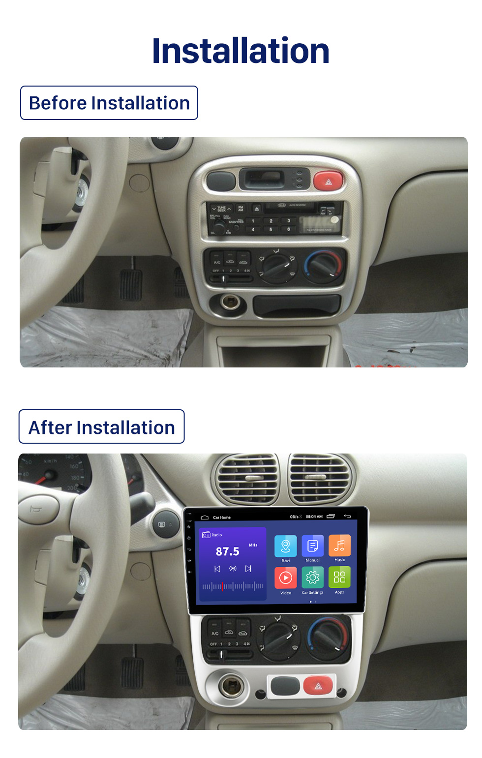 Seicane 9 inch Android 10.0  for 2004-2006 KIA RIO QIANLIMA LHD Stereo GPS navigation system with Bluetooth touch Screen support Rearview Camera