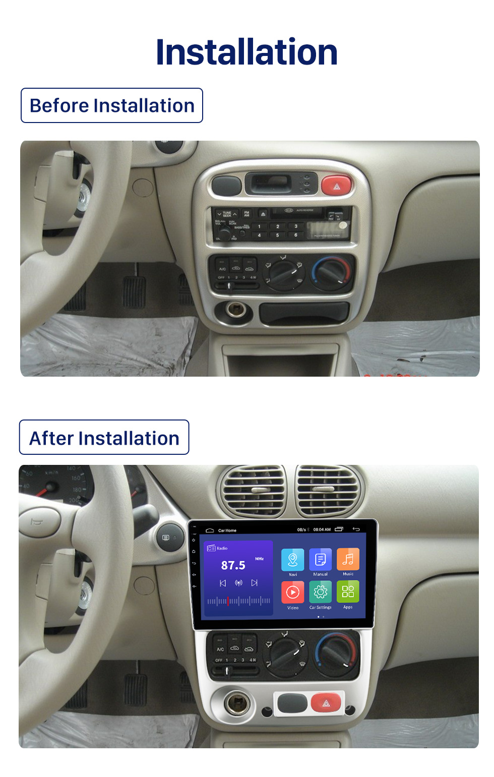Seicane 9 inch Android 10.0 for 2004-2006 KIA RIO QIANLIMA LHD Stereo GPS navigation system with Bluetooth touch Screen support Rearview Camera Seicane 9 inch Android 10.0 for 2004-2006 KIA RIO QIANLIMA LHD Stereo GPS navigation system with Bluetooth touch Screen support Rearview Camera