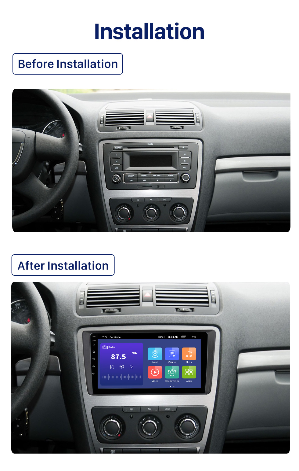 Seicane Bester 9-Zoll-Android 10.0-Touchscreen für 2004-2014 Skoda Octavia Stereo mit Carplay GPS-Navigationssystem, unterstützt RDS DSP AHD-Kamera DAB+