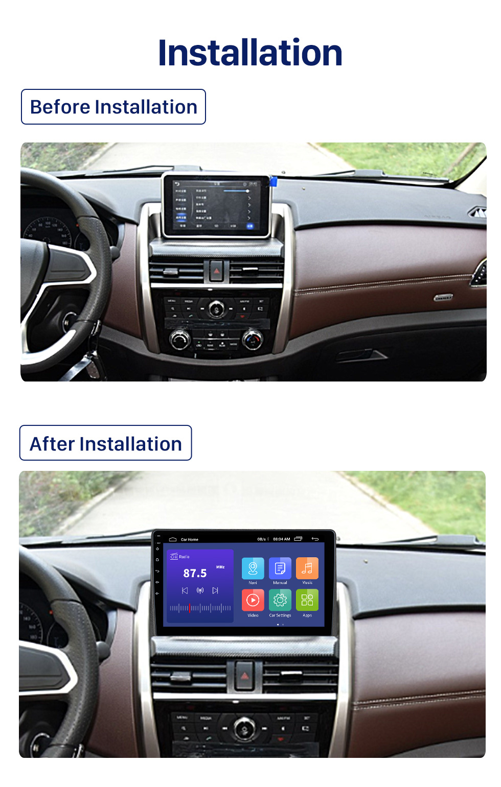 Seicane 9 &amp;quot;hd touchscreen estéreo para 2007-2015 substituição de rádio fiat 500 com navegação gps bluetooth carplay suporte de rádio fm/am câmera de visão traseira wi-fi