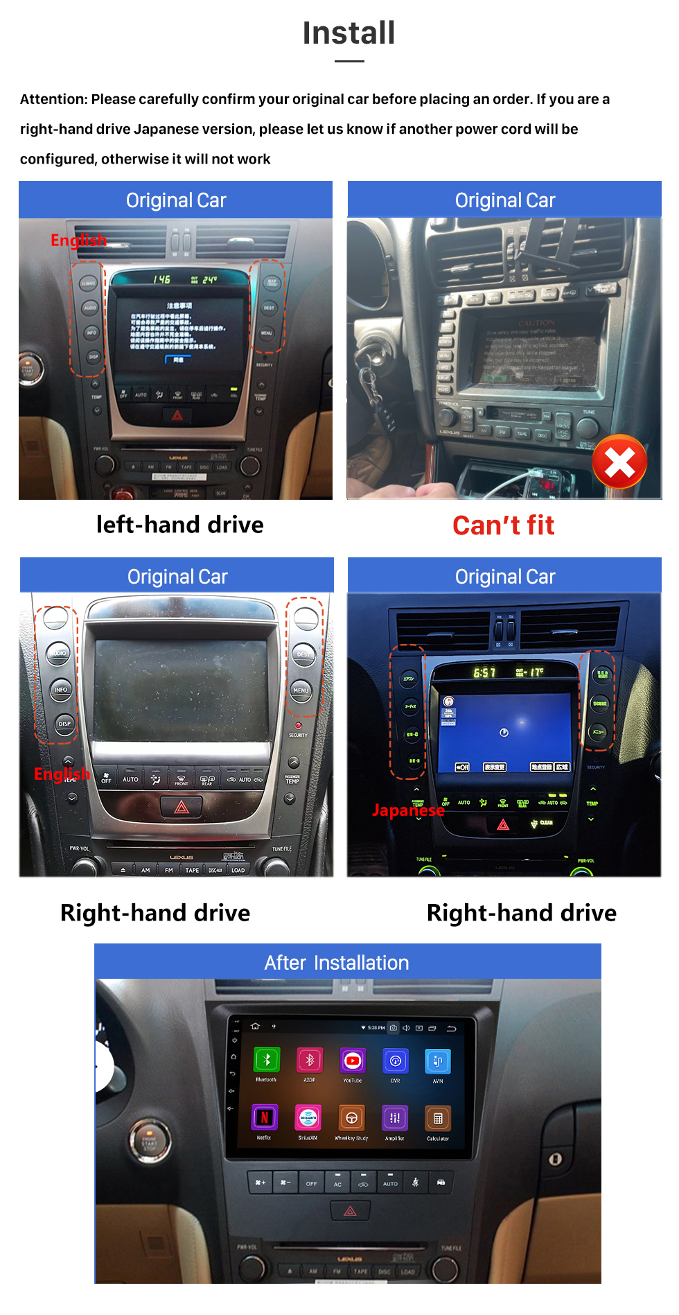 Seicane 9 pulgadas Android 13.0 para 2004-2011 Lexus GS GS300 350 400 430 460 Sistema de navegación GPS estéreo con cámara compatible con Bluetooth Carplay
