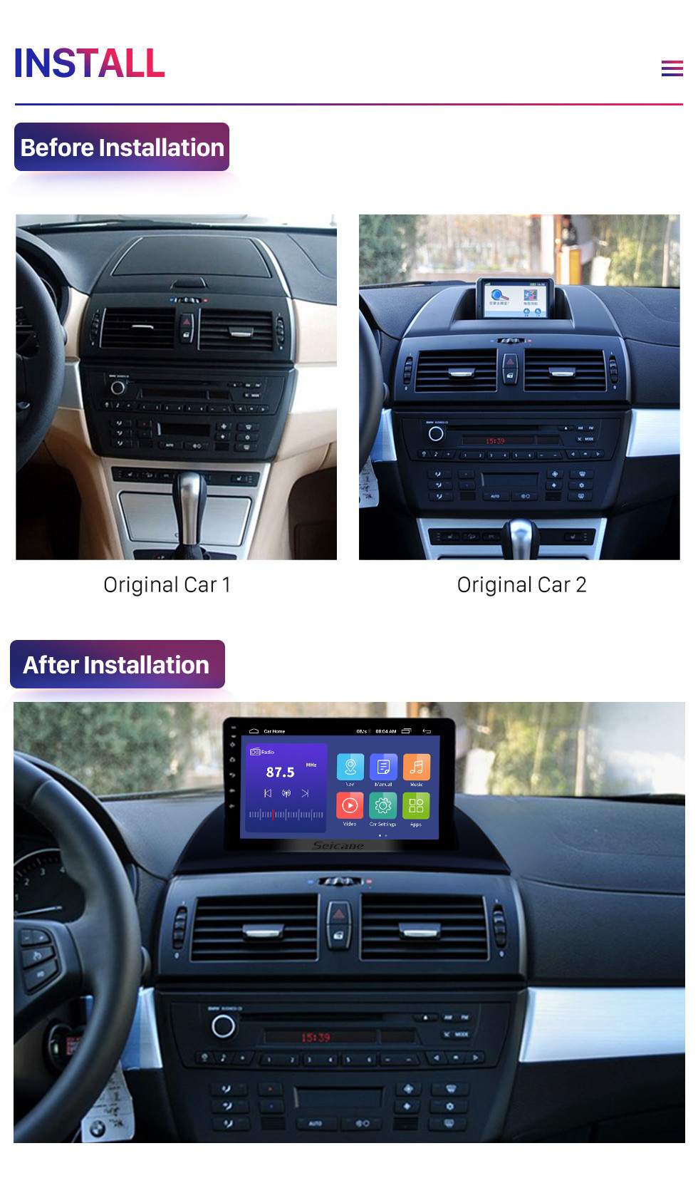 Seicane 9 Zoll Android 10.0 für BMW X3 2004-2012 Radio mit Bluetooth HD Touchscreen GPS Navigationssystem unterstützt Carplay DAB+