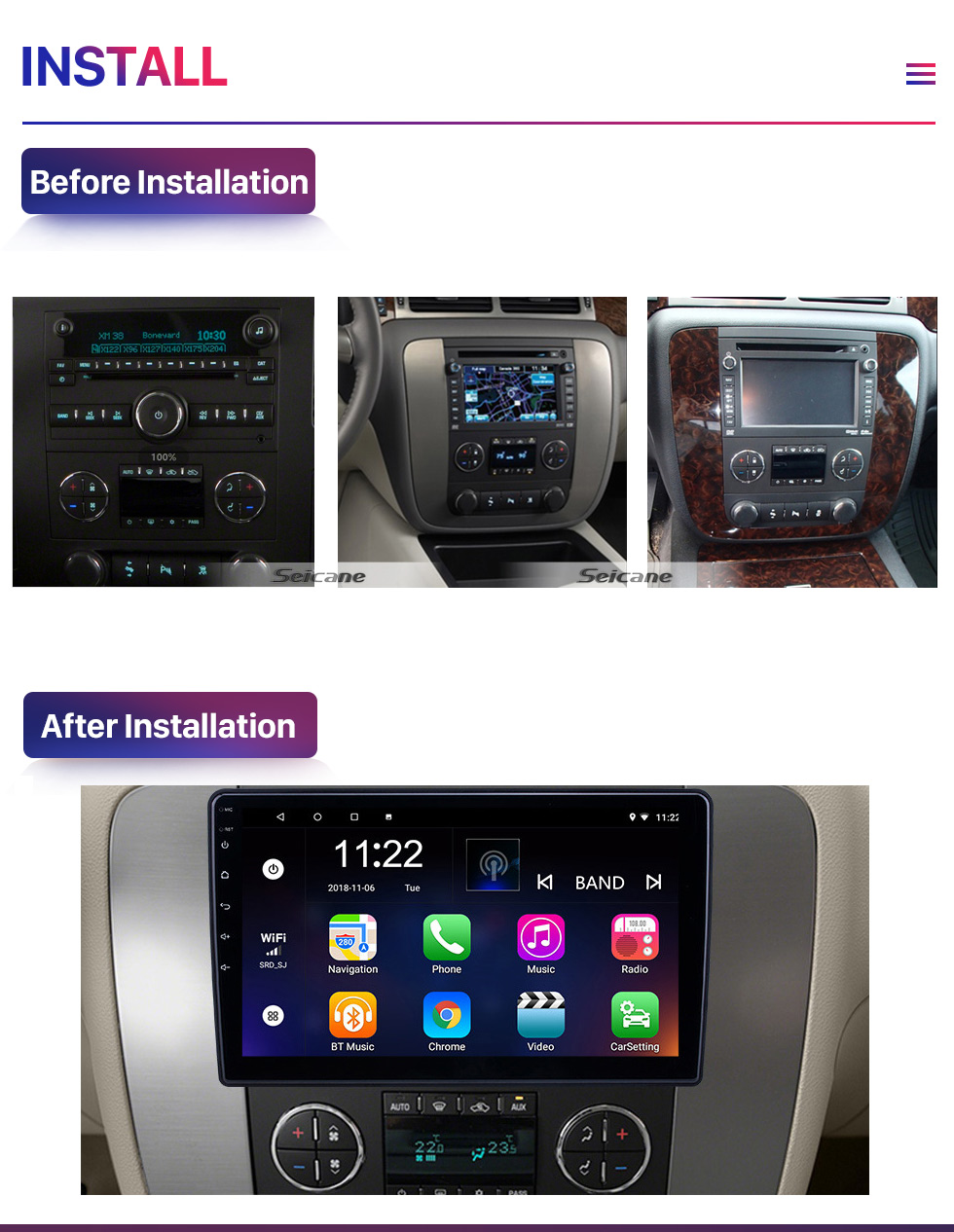 Seicane Android 12.0 HD Pantalla táctil Carplay para 2007-2012 GMC 2005-2010 Cobalt 2005-2006 Equinox 2006-2011 HHR 2004-2012 Malibu Unidad principal Bluetooth GPS Navegación Radio Soporte Mirror Link 4G WiFi