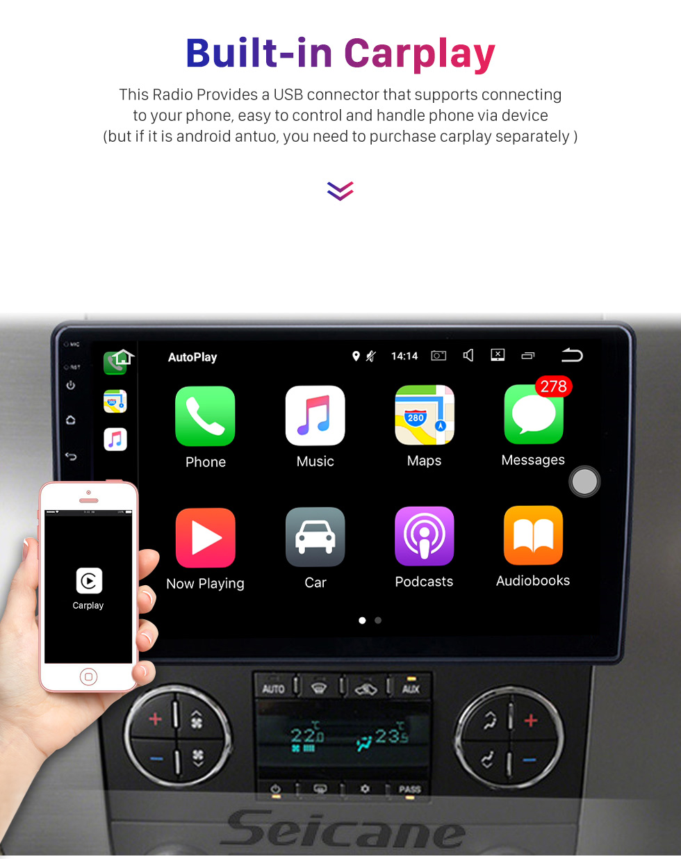 Seicane Сенсорный экран Android 12.0 HD Carplay для 2007-2012 GMC 2005-2010 Cobalt 2005-2006 Equinox 2006-2011 HHR 2004-2012 Головное устройство Malibu Bluetooth GPS-навигация Радио Поддержка Mirror Link 4G WiFi