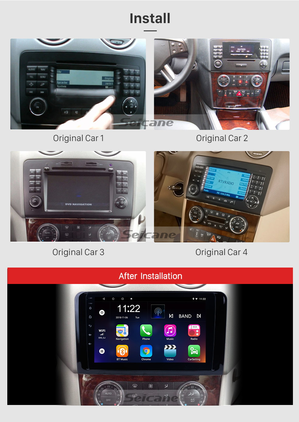 Seicane 9 Inch 2005-2012 Mercedes Benz ML CLASS W164 ML350 ML430 ML450 ML500 Android 8.1 Capacitive Touch Screen Radio GPS Navigation system Bluetooth TPMS DVR OBD II Rear camera AUX USB SD 3G WiFi Seicane 9 Inch 2005-2012 Mercedes Benz ML CLASS W164 ML350 ML430 ML450 ML500 Android 8.1 Capacitive Touch Screen Radio GPS Navigation system Bluetooth TPMS DVR OBD II Rear camera AUX USB SD 3G WiFi