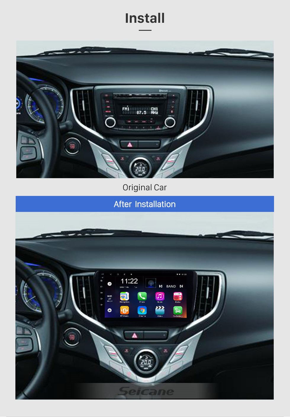 Seicane Android 8.1 2016 Suzuki Baleno no painel de rádio Sistema de navegação GPS Bluetooth 3G WIFI OBD2 Mirror Link Steering Wheel Control Seicane Android 8.1 2016 Suzuki Baleno no painel de rádio Sistema de navegação GPS Bluetooth 3G WIFI OBD2 Mirror Link Steering Wheel Control