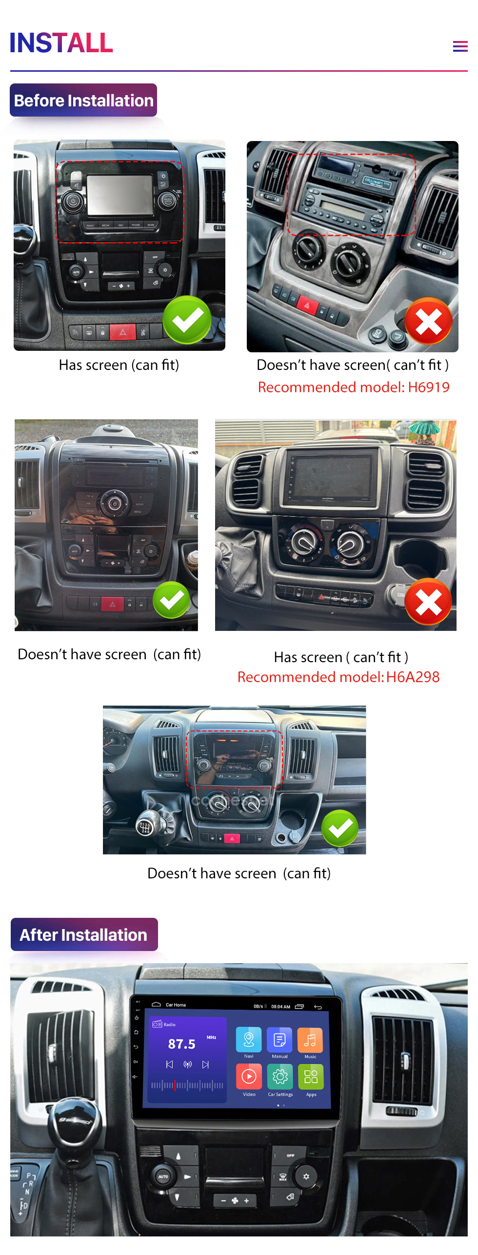 Seicane Android 12.0 HD Touchscreen Carplay para 2011 2012 2013+ FIAT DUCATO Unidade principal Bluetooth Navegação GPS Rádio Suporte Espelho Link 4G WiFi