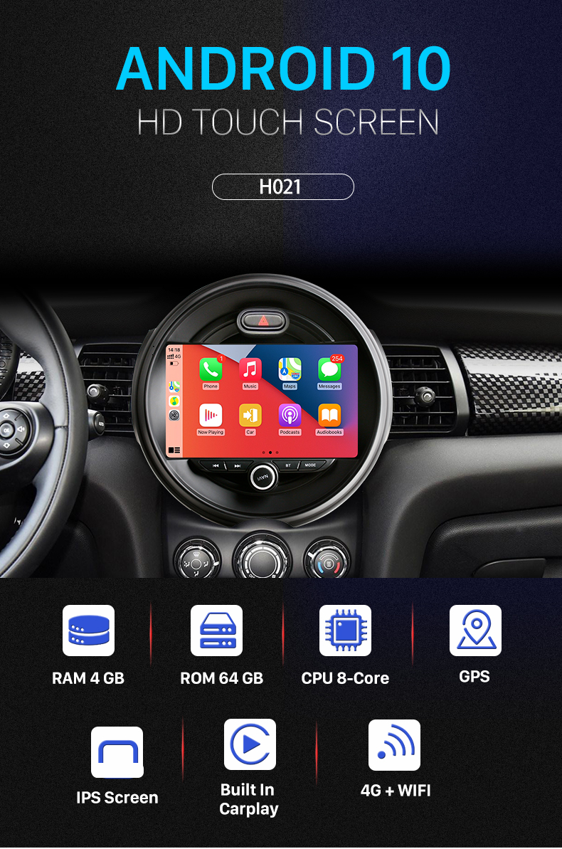 Seicane 9,7 pouces Android 10.0 pour 2014-2019 Mini Cooper S Système de navigation GPS stéréo avec prise en charge Bluetooth carplay Caméra de recul