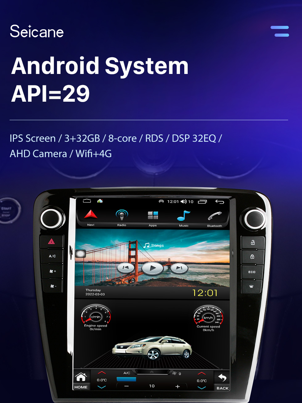 Seicane OEM 12.1 pulgadas Android 10.0 para 2010-2018 Jaguar XJL Radio Sistema de navegación GPS con pantalla táctil HD Bluetooth Carplay compatible con OBD2 DVR TPMS