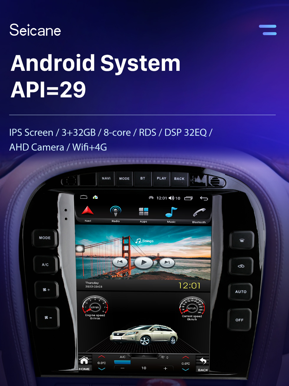 Seicane Écran tactile de 9,7 pouces Android 10.0 Stéréo pour 2004 Jaguar S-TYPE Aftermarket Radio avec Carplay Bluetooth GPS intégré Prise en charge de la caméra à 360 ° Commande au volant