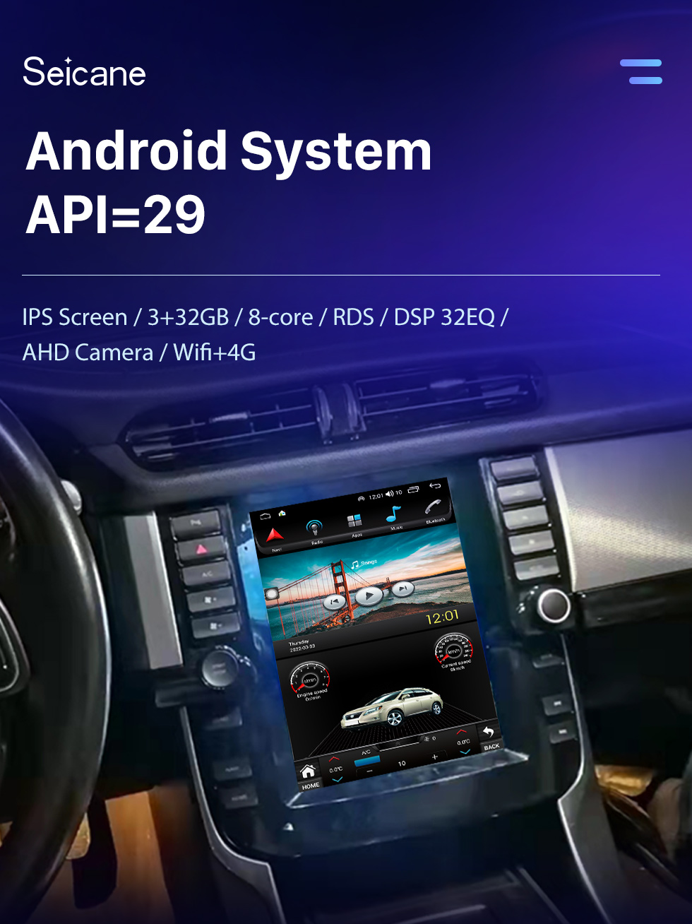 Seicane Android 10 Pantalla táctil Multimedia para 2016 2017 2018 2019 Jaguar XF Radio con sistema de navegación GPS Carplay Soporte Bluetooth Cámara de visión trasera WIFI OBD2