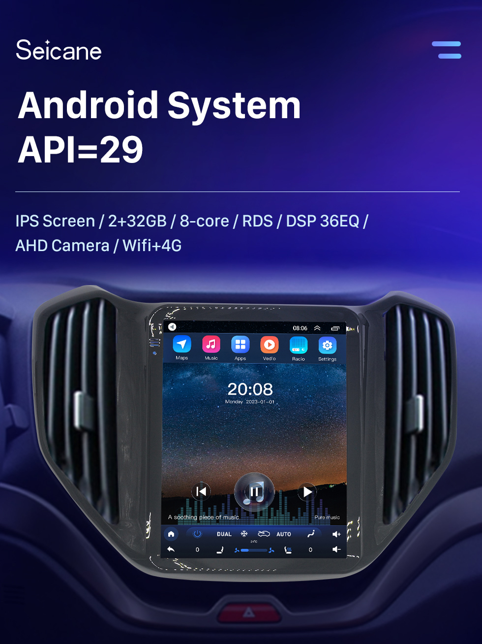 Seicane 9,7-дюймовое радио с сенсорным экраном Android 10.0 для 2016 2017 2018 Аудиосистема Changan CX70 с поддержкой Carplay Bluetooth GPS-навигация 360 ° Камера DAB +