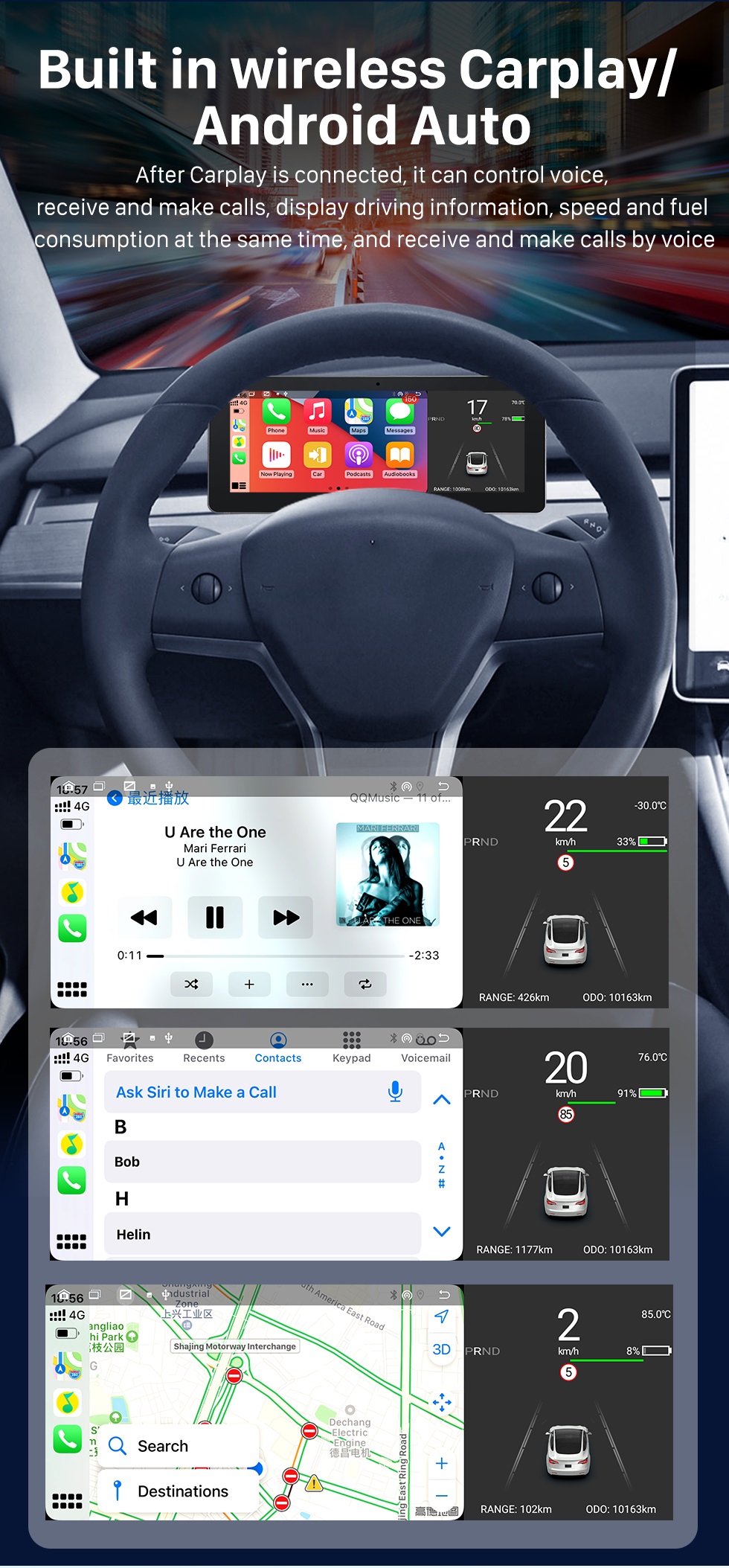 For 2019 2020 2021 2022 Tesla Model 3 Model Y Android Car Radio Touch  Screen Car Dashboard with Carplay Android Auto GPS Navigation System