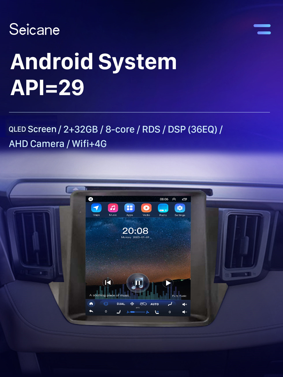 Seicane Android 10.0 9,7-дюймовый для 2013-2018 TOYOTA RAV4 Радио с сенсорным экраном HD Система GPS-навигации Поддержка Bluetooth Carplay TPMS