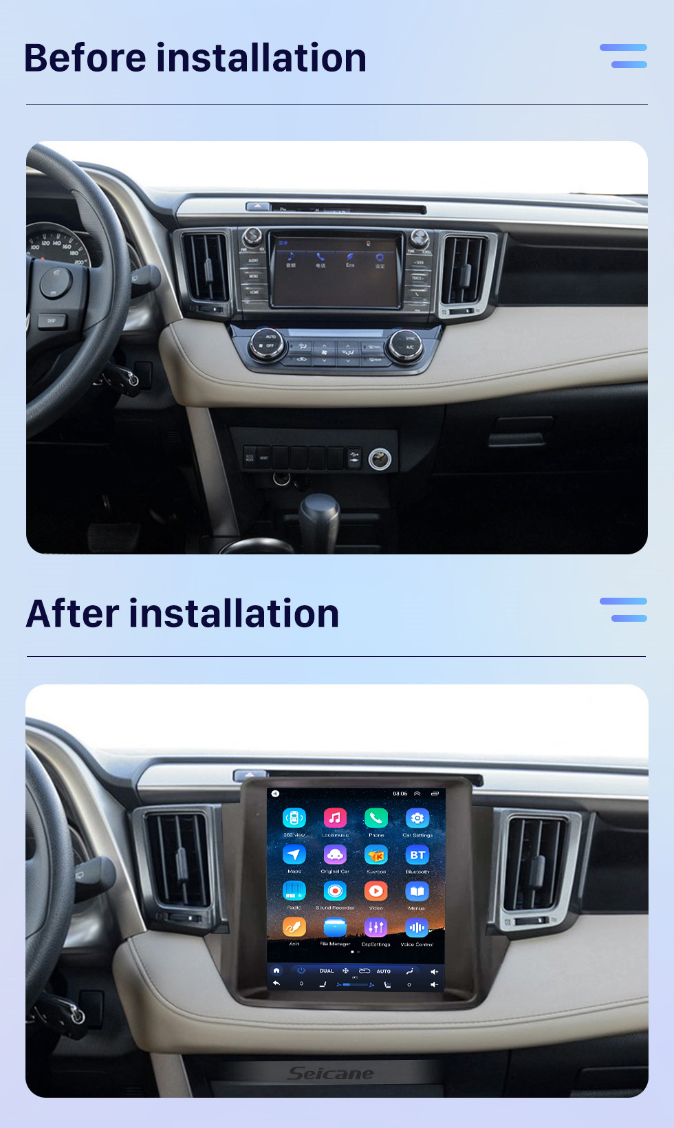 Seicane Android 10.0 9,7 дюйма для TOYOTA RAV4 2013-2018 гг. Радио с сенсорным экраном HD Система GPS-навигации Поддержка Bluetooth Carplay TPMS Seicane Android 10.0 9,7 дюйма для TOYOTA RAV4 2013-2018 гг. Радио с сенсорным экраном HD Система GPS-навигации Поддержка Bluetooth Carplay TPMS