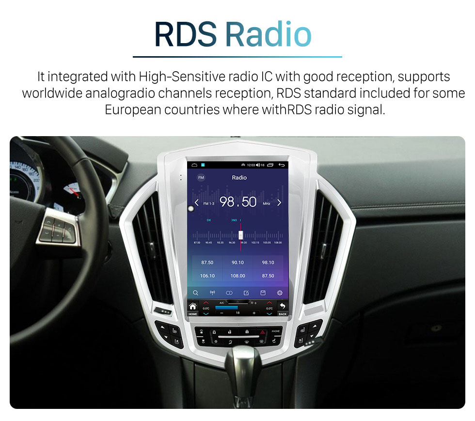 Seicane Unidade de cabeça de rádio de reposição popular de 12,1 polegadas para 2009 2010 2011 2012 Cadillac SRX Android Touchscreen com DSP integrado Bluetooth Carplay GPS Navigation