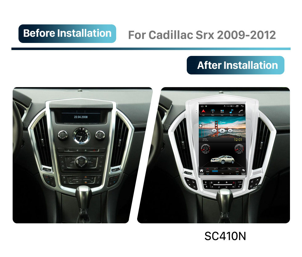 Seicane Unité principale de radio de rechange populaire de 12,1 pouces pour 2009 2010 2011 2012 Écran tactile Android Cadillac SRX avec navigation GPS Carplay Bluetooth DSP intégrée