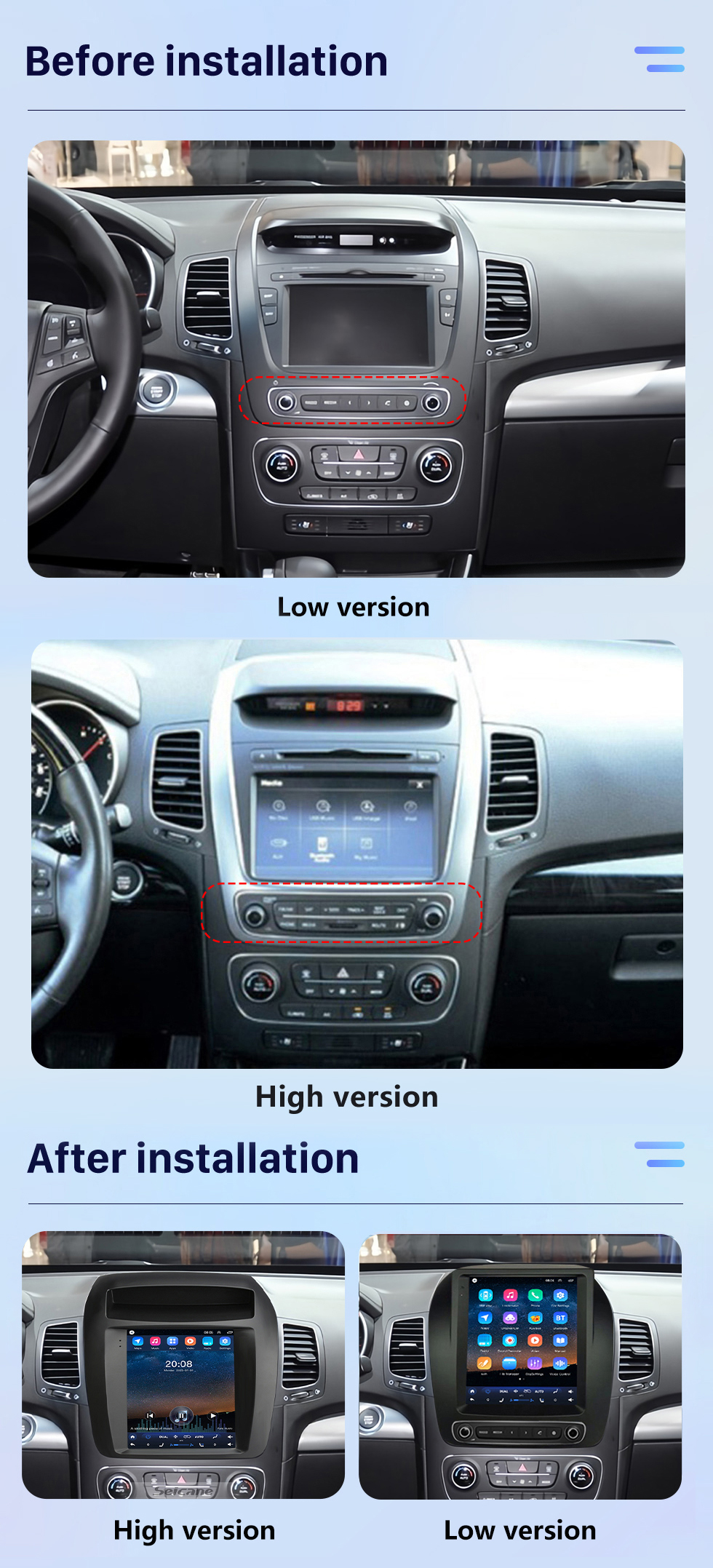 Seicane Best Android Radio for 2013 2014 Kia Sorento High-End Stereo System with GPS Navigation Bluetooth Carplay support Backup Camera TPMS External OBDⅡ