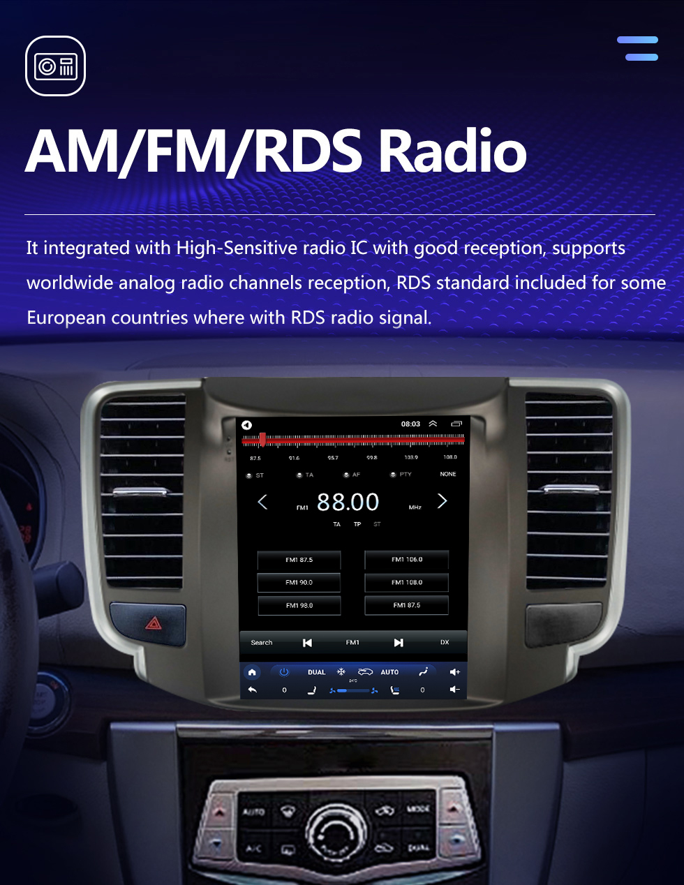 Seicane Android 10.0 Système de navigation GPS 9,7 pouces pour 2008-2013 NISSAN teana Radio Écran tactile multimédia avec prise en charge Carplay Bluetooth Caméra de recul WIFI OBD2