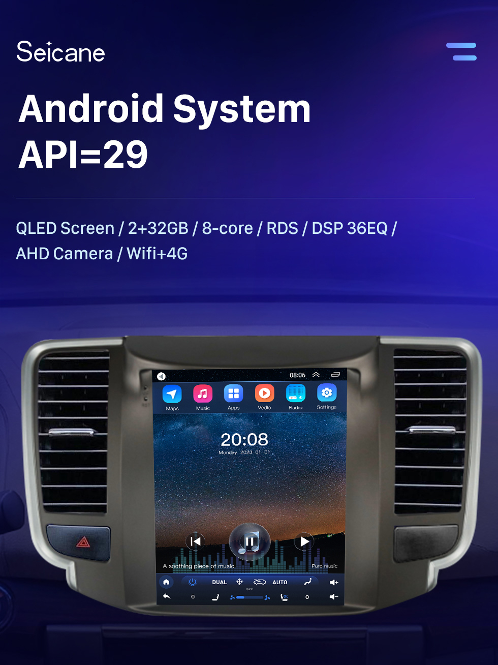 Seicane Android 10.0 Sistema de navegación GPS 9.7 pulgadas para 2008-2013 NISSAN teana Radio Pantalla táctil Multimedia con Carplay Soporte Bluetooth Cámara de visión trasera WIFI OBD2