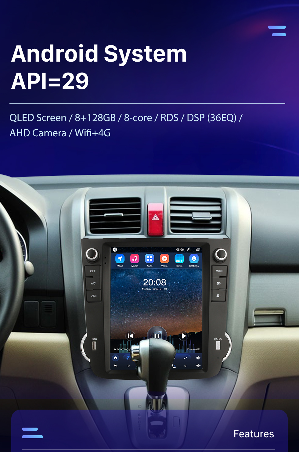 Seicane OEM Android 10.0 para 2007-2012 Honda CRV Radio Audio estéreo con pantalla táctil HD de 9.7 pulgadas Sistema de navegación GPS Soporte Carplay AHD Cámara de visión trasera Control del volante