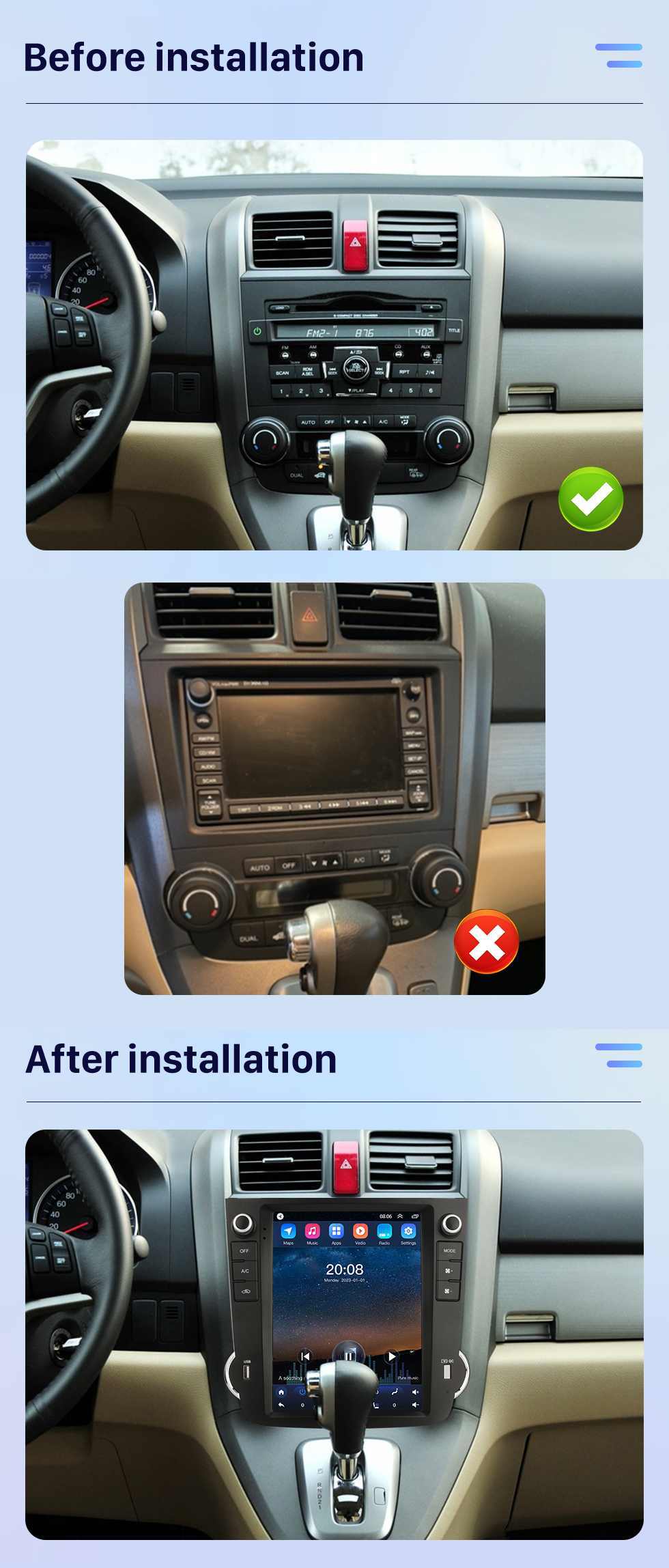 Seicane OEM Android 10.0 für 2007-2012 Honda CRV Radio Stereo Audio mit 9,7 Zoll HD Touchscreen GPS Navigationssystem Carplay Unterstützung AHD Rückfahrkamera Lenkradsteuerung