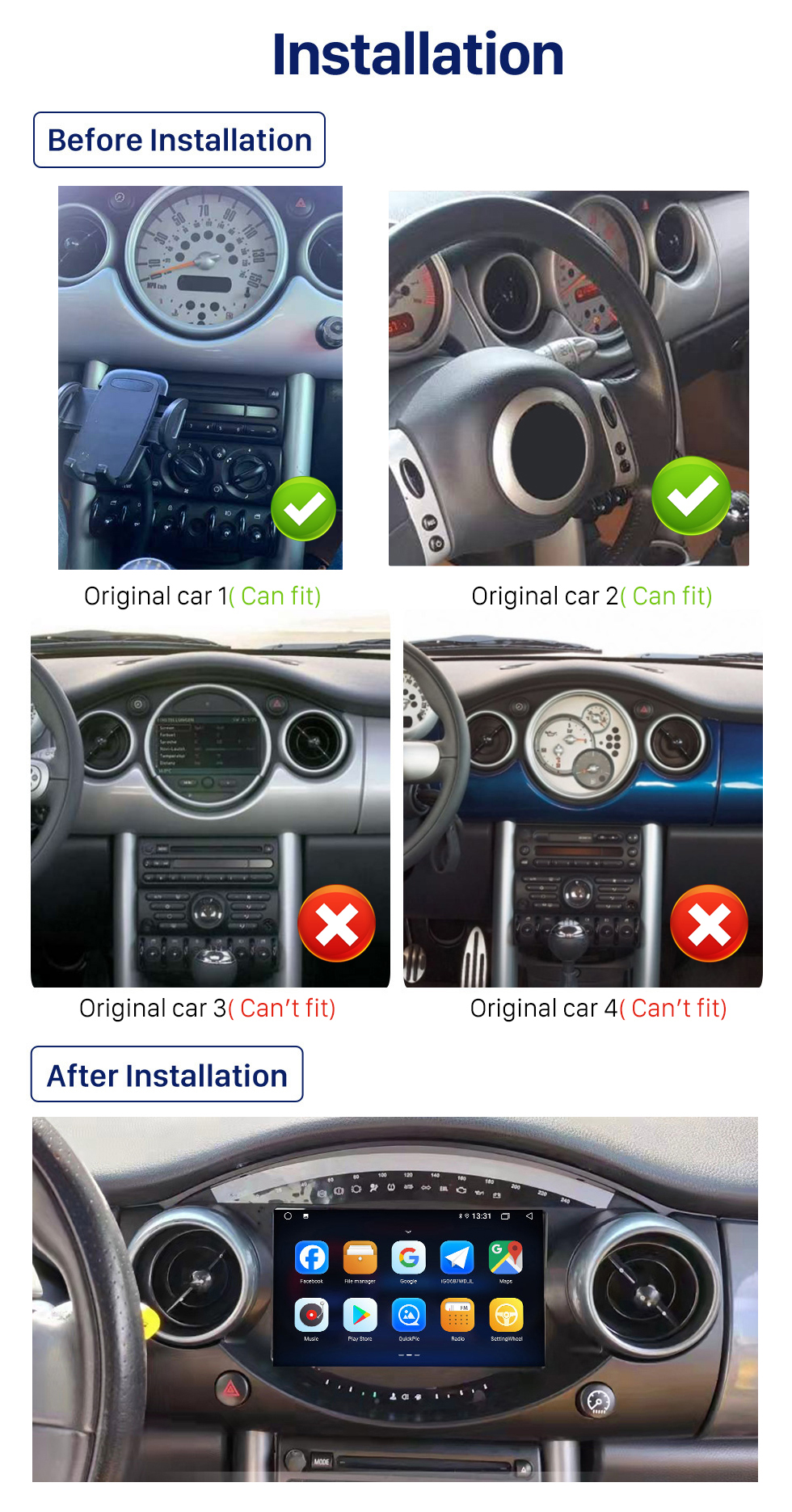 Seicane 9 Zoll Android 10.0 für 2004–2006 BMW Mini Cooper S R53 GPS-Navigationsradio mit Bluetooth-Unterstützung OBD2 DVR Carplay