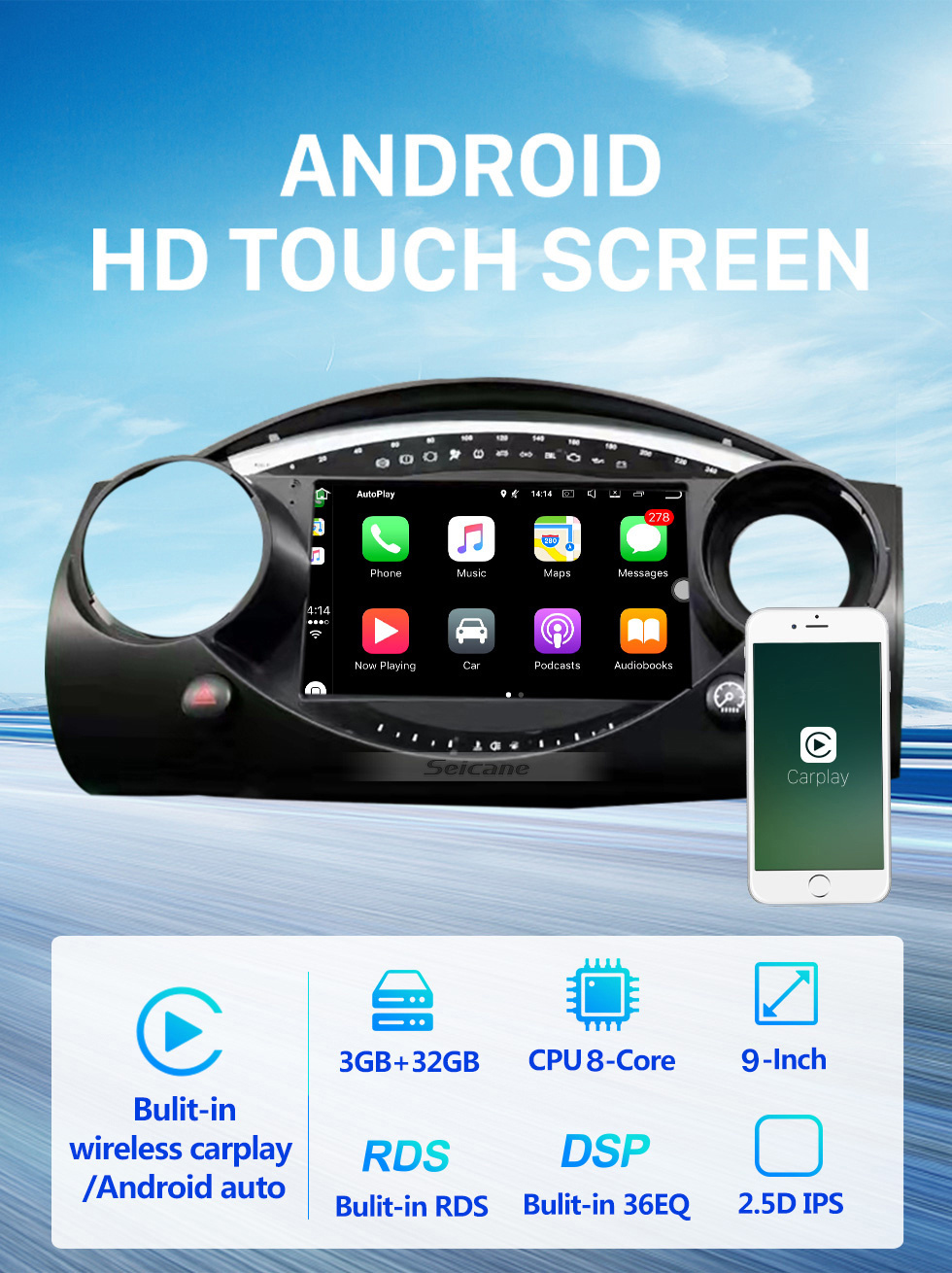 Seicane 9 pouces Android 10.0 pour 2004-2006 BMW mini Cooper S R53 Radio de navigation GPS avec prise en charge Bluetooth OBD2 DVR Carplay Seicane 9 pouces Android 10.0 pour 2004-2006 BMW mini Cooper S R53 Radio de navigation GPS avec prise en charge Bluetooth OBD2 DVR Carplay