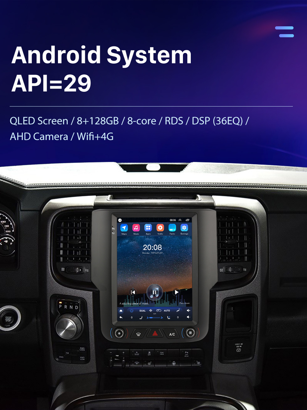 Seicane Tela sensível ao toque de 9,7 polegadas Android 10.0 estéreo para rádio de reposição Dodge Ram 2013-2018 com Carplay integrado Bluetooth GPS com suporte para controle de volante