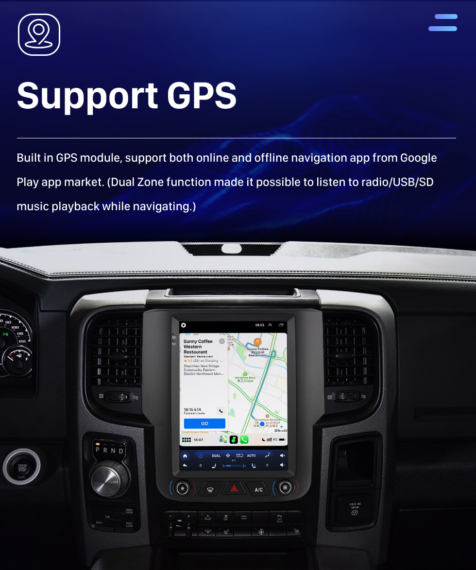 Seicane Écran tactile 9,7 pouces Android 10.0 stéréo pour 2013-2018 Dodge Ram Aftermarket Radio avec Carplay Bluetooth GPS intégré, commande au volant