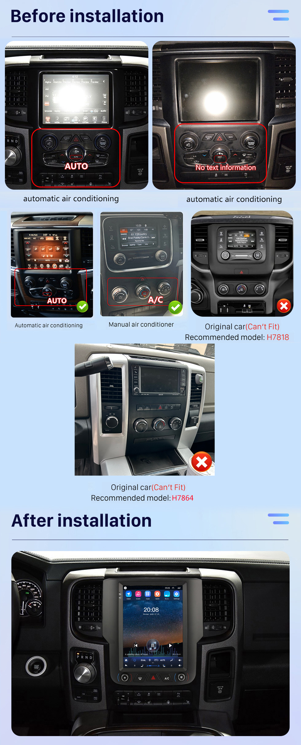 Seicane Pantalla táctil de 9,7 pulgadas Estéreo Android 10.0 para Dodge Ram 2013-2018 Radio del mercado de accesorios con Carplay incorporado Bluetooth Soporte GPS Control del volante