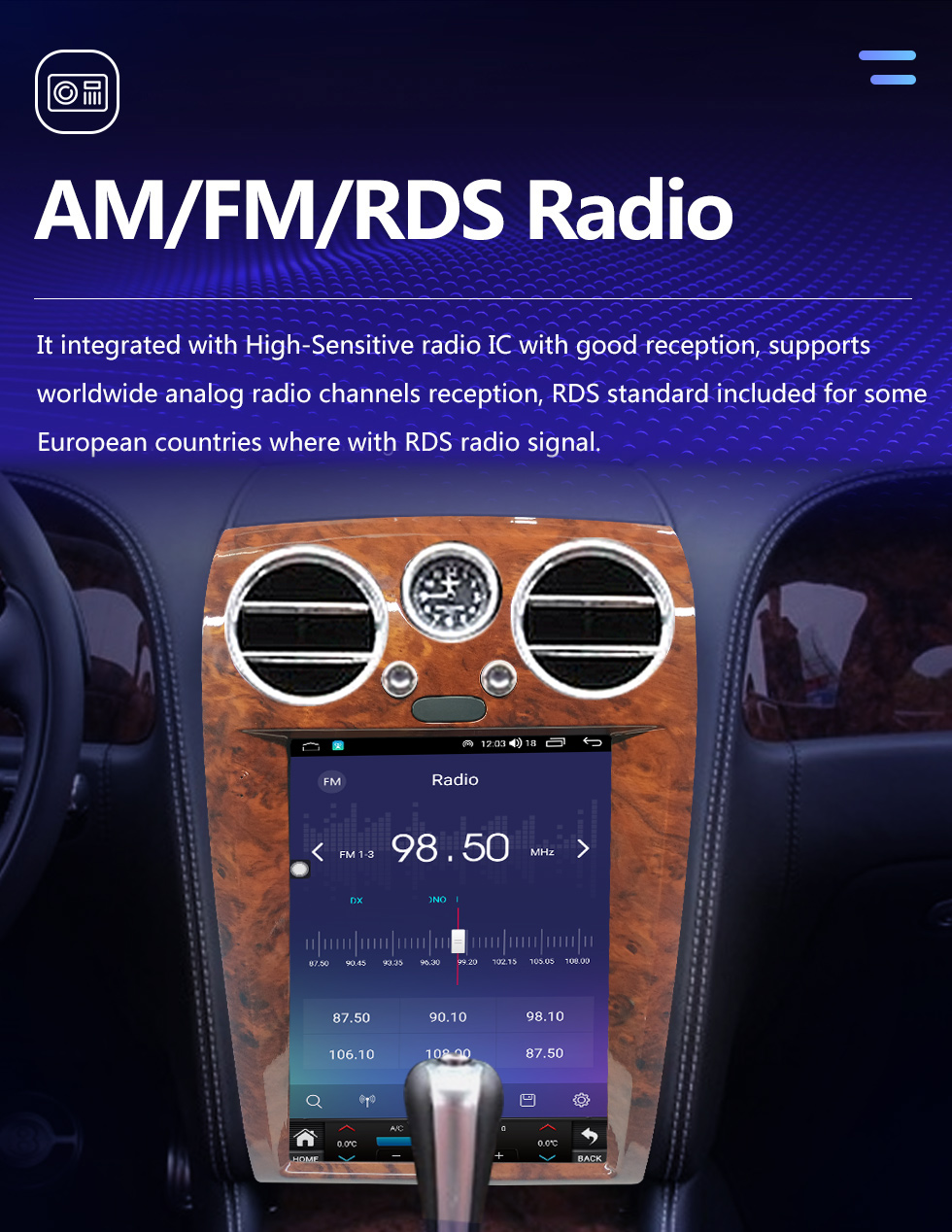 Seicane 12,1 pouces Android 10.0 HD Radio de navigation GPS à écran tactile pour 2005-2012 Bentley Flying Spur Continenta avec Bluetooth Carplay