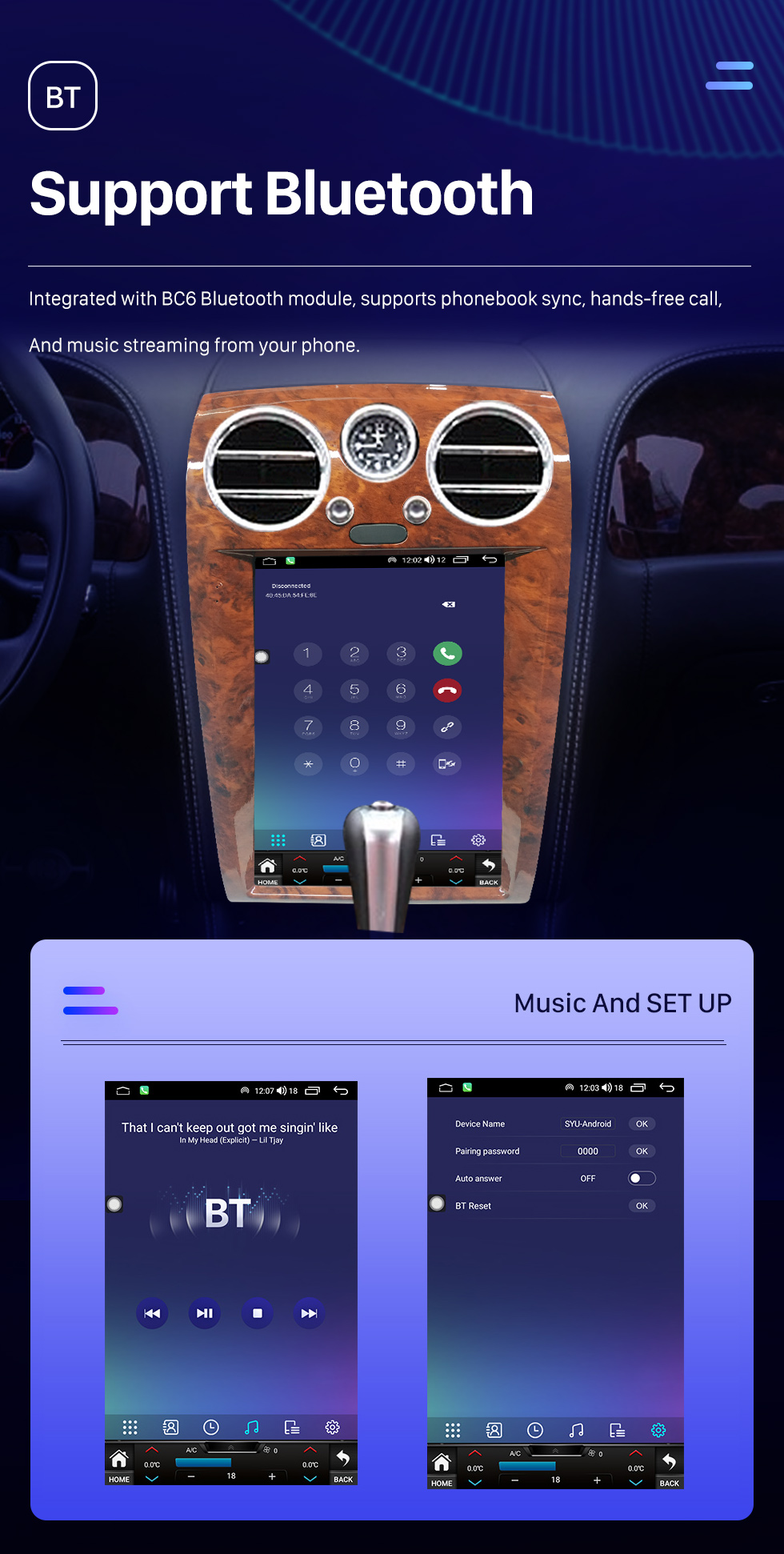 Seicane 12,1 pouces Android 10.0 HD Radio de navigation GPS à écran tactile pour 2005-2012 Bentley Flying Spur Continenta avec Bluetooth Carplay