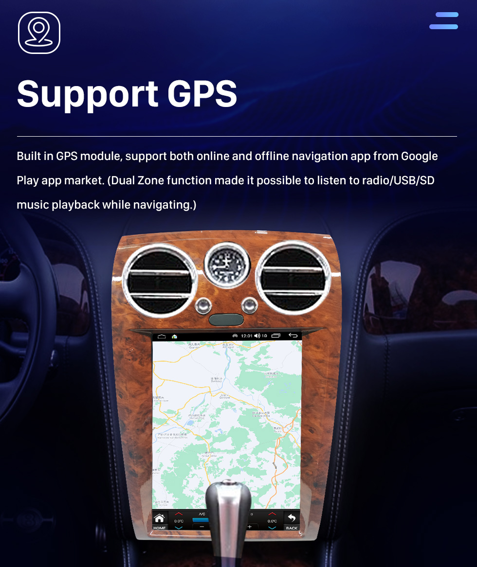 Seicane Radio de navegación GPS con pantalla táctil Android 10,0 HD de 12,1 pulgadas para Bentley Flying Spur Continenta 2005-2012 con Bluetooth Carplay