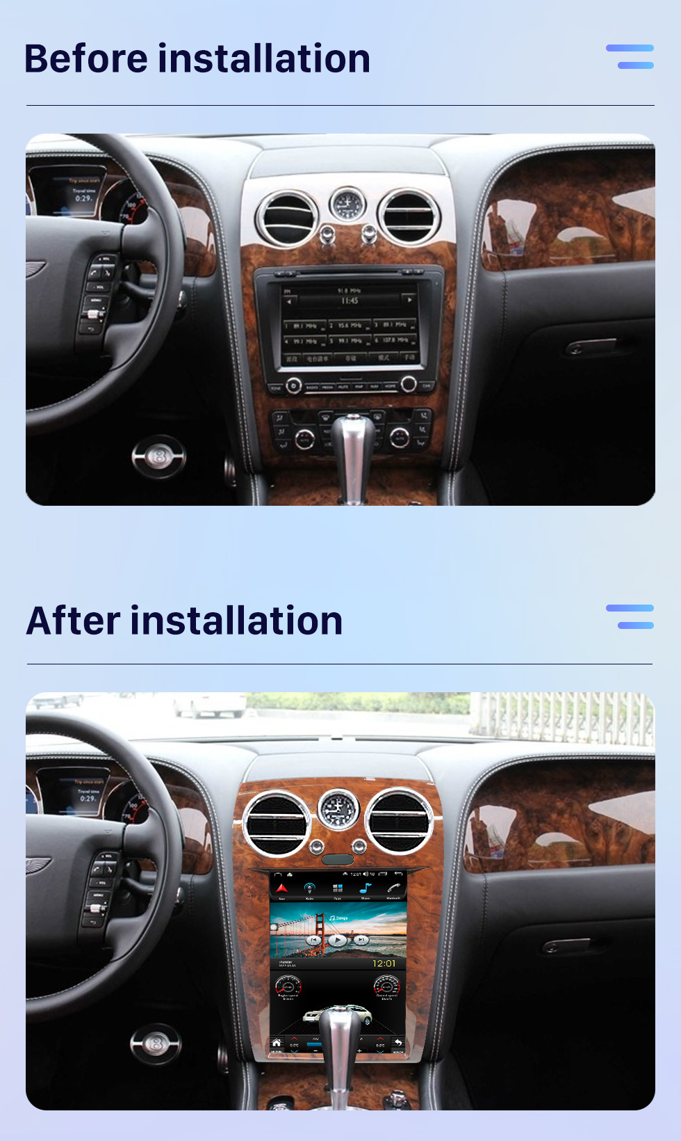 Seicane 12,1 Zoll Android 10.0 HD Touchscreen GPS Navigationsradio für 2005-2012 Bentley Flying Spur Continenta mit Bluetooth Carplay