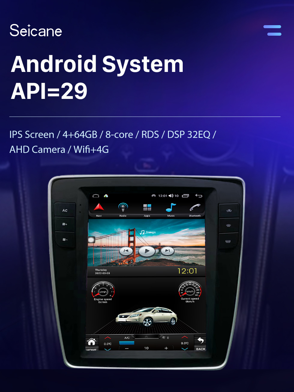 Seicane Radio de navigation GPS à écran tactile Android 10.0 HD de 9,7 pouces pour Bentley Flying Spur Continental 2012-2019 avec prise en charge Bluetooth Carplay Caméra TPMS AHD