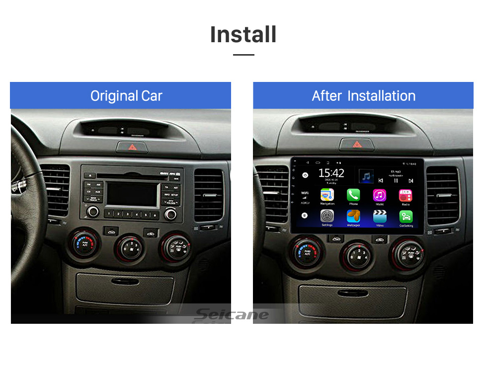 Seicane 9 pulgadas Android 13.0 para 2005-2010 KIA MAGENTIS 2006-2010 OPTIMA Sistema de navegación GPS estéreo con soporte de pantalla táctil Bluetooth Cámara de visión trasera