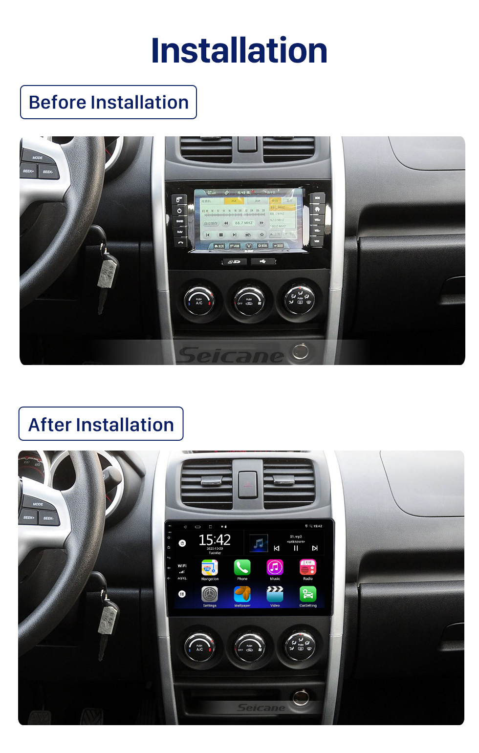 Seicane 9-дюймовый Android 10.0 для NISSAN TIIDA 2005–2010 гг. Стереосистема GPS-навигации с поддержкой сенсорного экрана Bluetooth Камера заднего вида