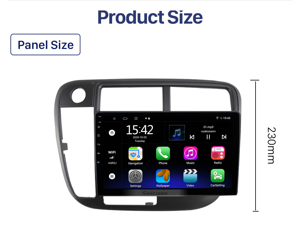 Seicane 9 Zoll Android 10.0 für 1996-2001 HONDA CIVIC LHD MANUAL AC AMERICAN Stereo-GPS-Navigationssystem mit Bluetooth-Touchscreen-Unterstützung Rückfahrkamera