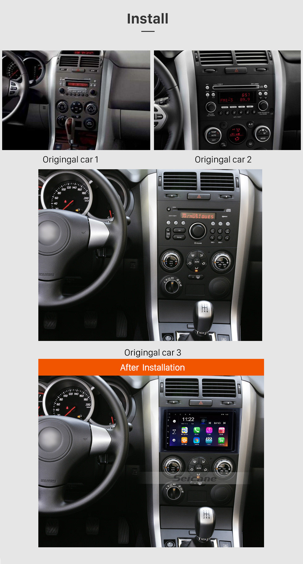Seicane 7 pouces Aftermarket Android 10.0 Système de navigation GPS à écran tactile pour 2005-2015 SUZUKI GRAND VITARA Support Radio Bluetooth TPMS DVR OBD II Caméra arrière AUX Appui-tête Contrôle du moniteur USB HD 1080P Vidéo 3G WiFi